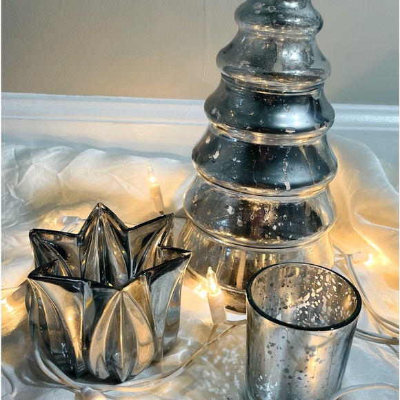 🔥Pottery Barn vintage holiday mercury glass home decor Lenox crystal votive - Picture 11 of 16